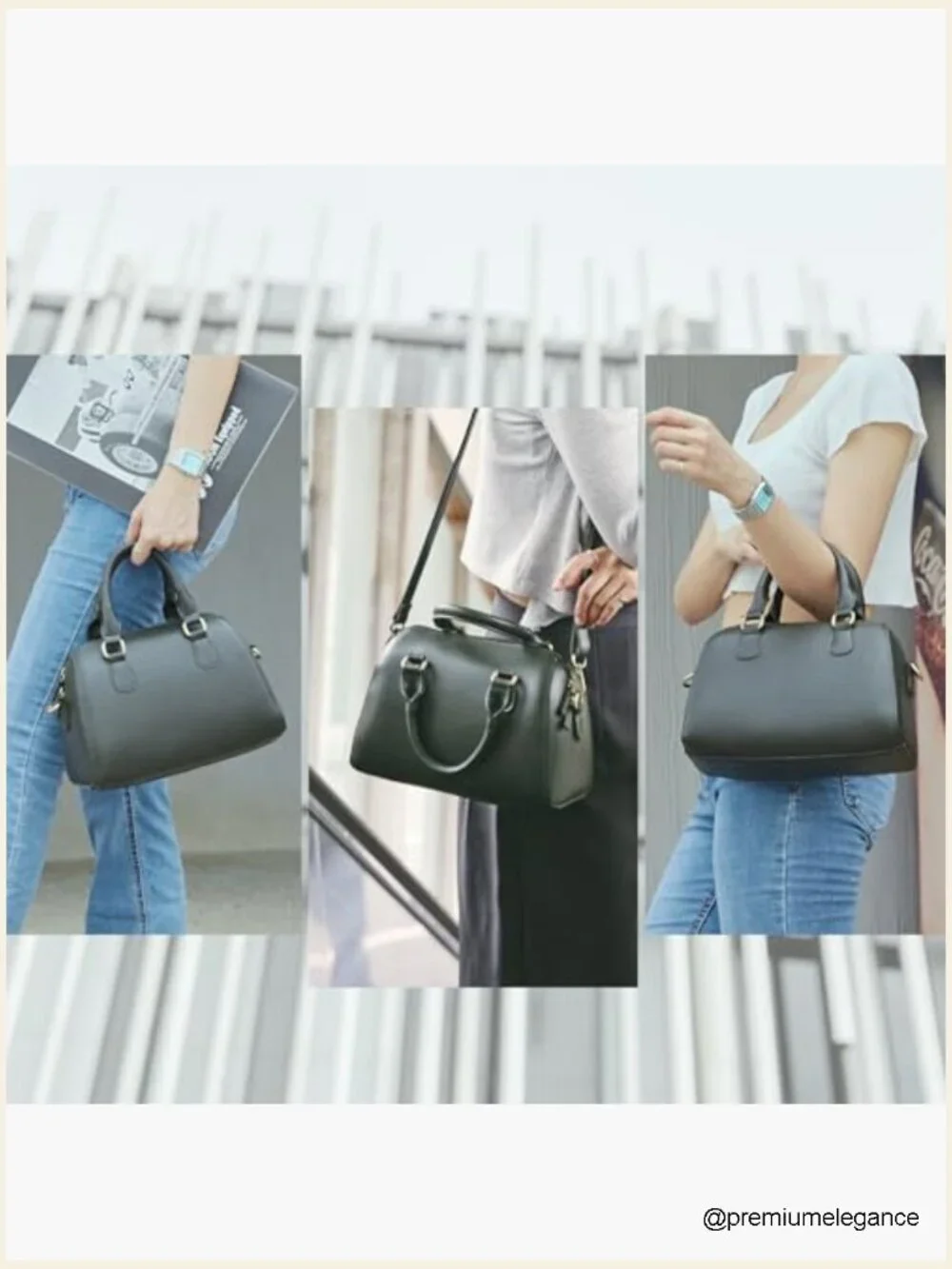 Vegan Leather Boston Bag Vintage Top Handle Satchel Purse Shoulder Handbag